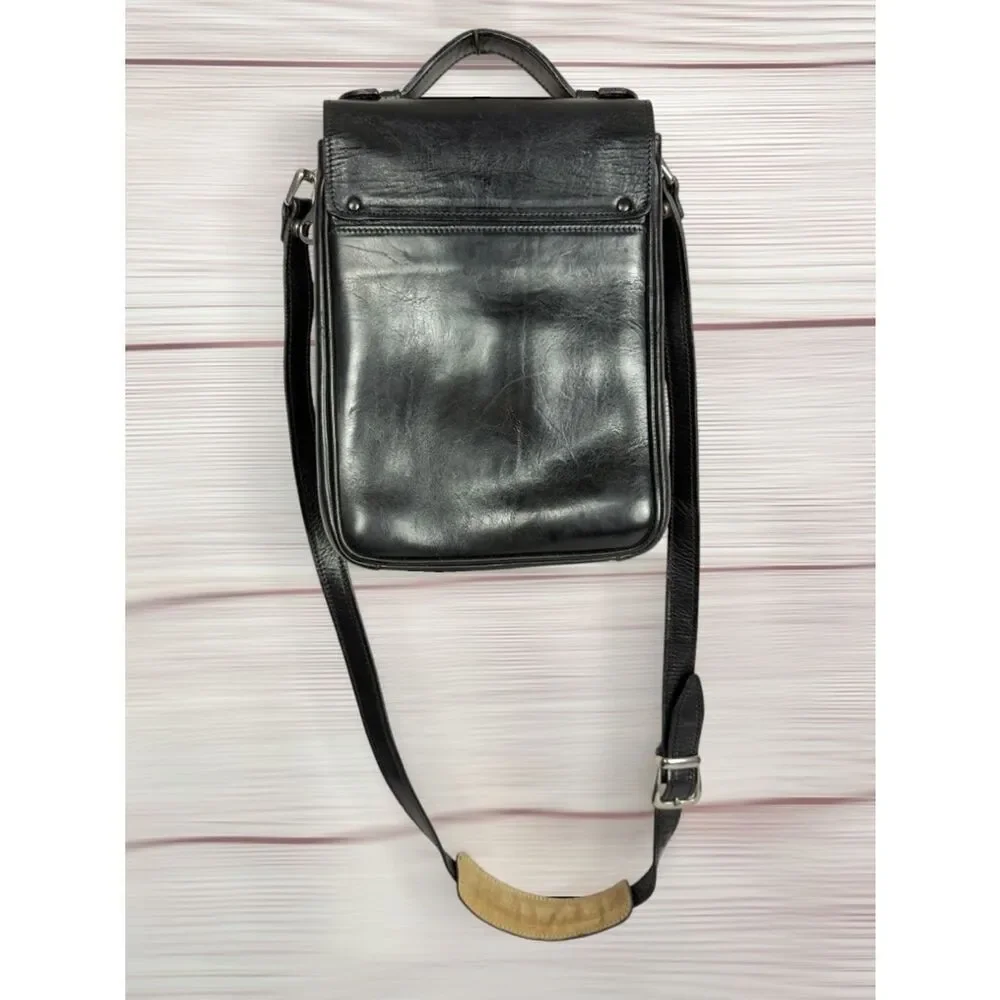 L.A.P.A. Florence Black Leather Vertical Briefcase  Italy Combination Lock